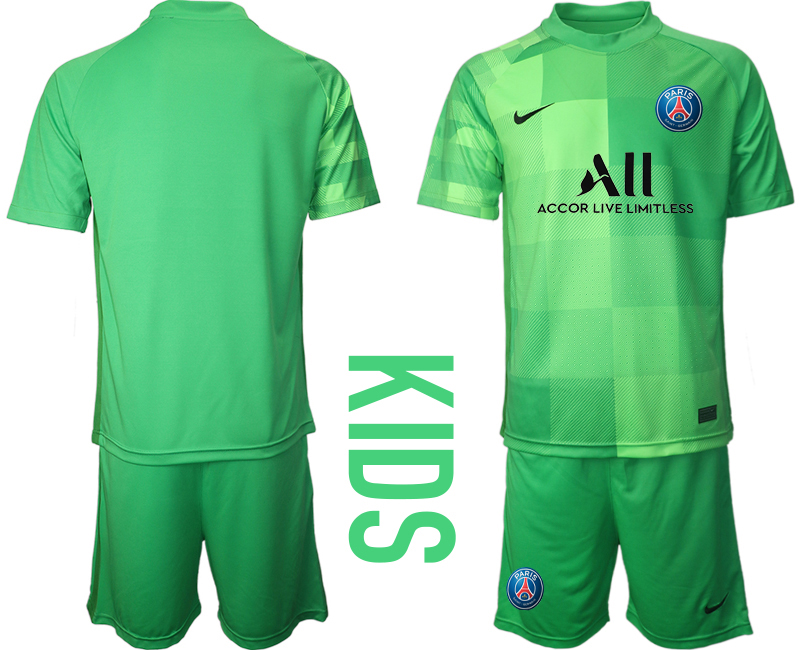 Youth 2021-2022 Club Paris St German green goalkeeper blank Soccer Jersey->youth soccer jersey->Youth Jersey